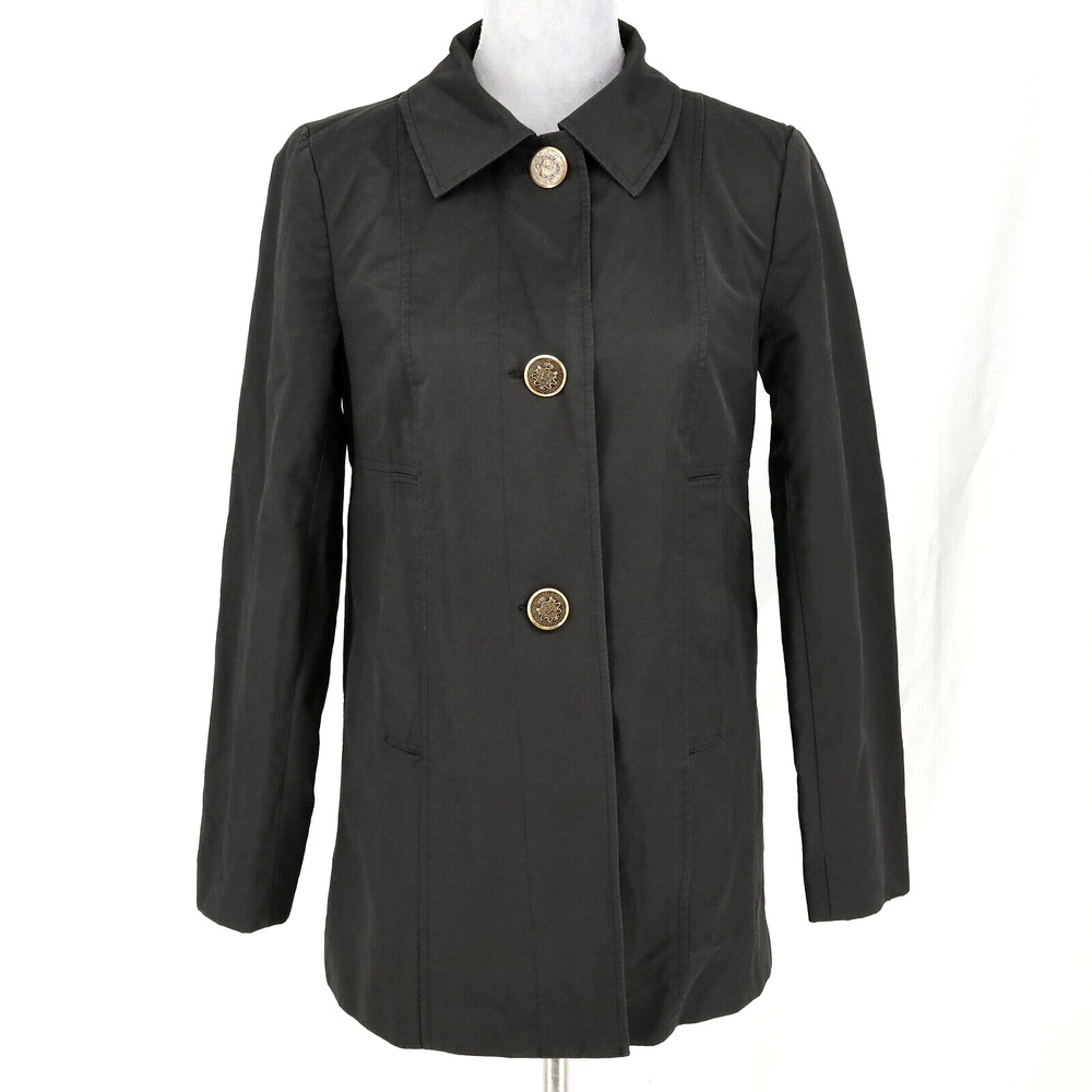 Talbots Jacket Womens 6 Black Short Trench Coat Cotton Blend Pockets Lined Vtg